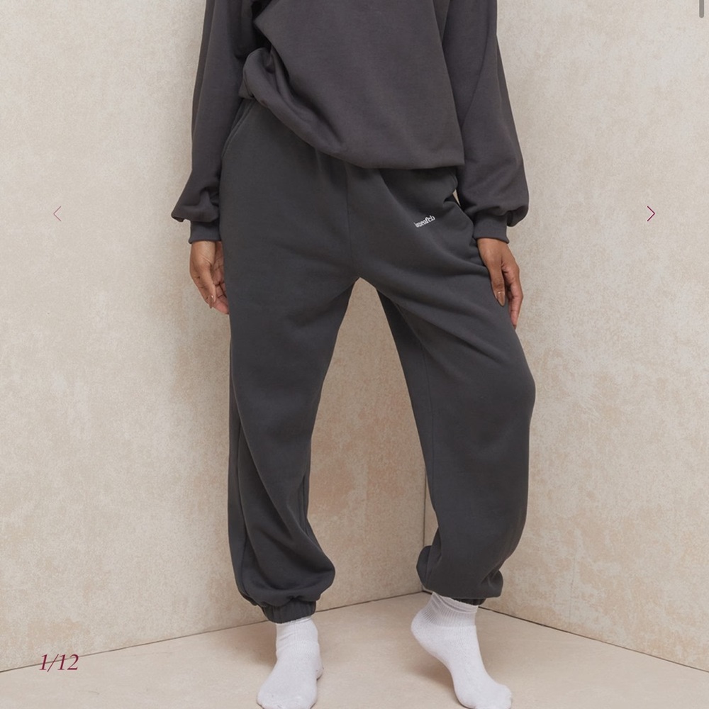House of CB Sky Logo Charcoal Cotton Fleece Back Jogging Trousers